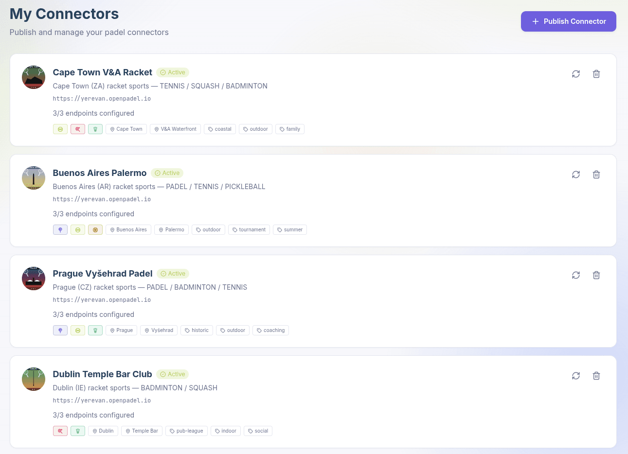 OpenPadel dashboard showing audit logs and provider access controls